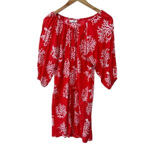 Escapada Beach Dress‎ Cover Up Coral Print Vacation Large Coastal Summer NWOT